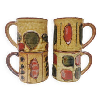 Vintage enameled ceramic mugs - Set of 4