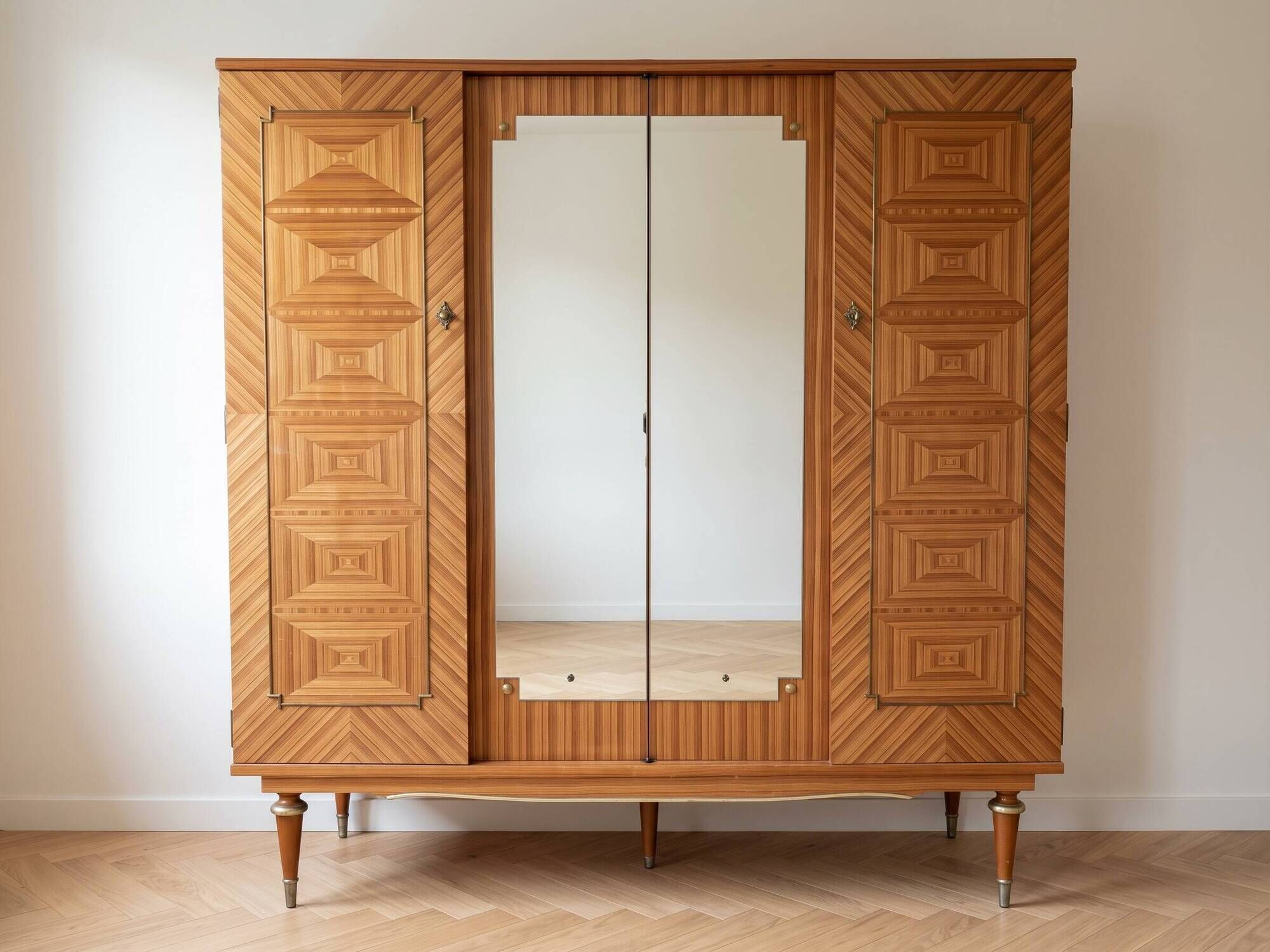 Vintage 1950s wooden wardrobe with mirror