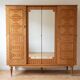 Vintage 1950s wooden wardrobe with mirror