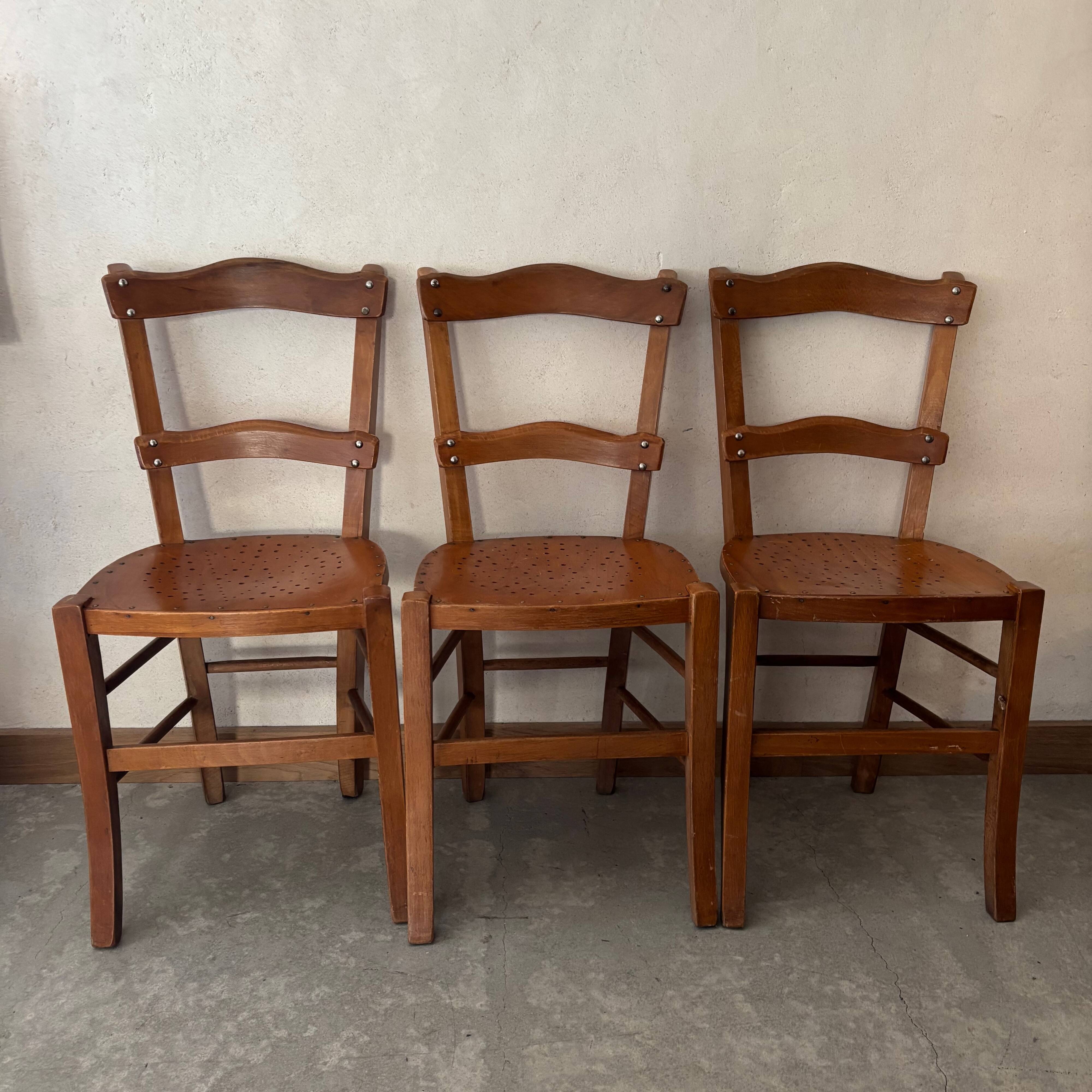 Pair of 3 wooden chairs