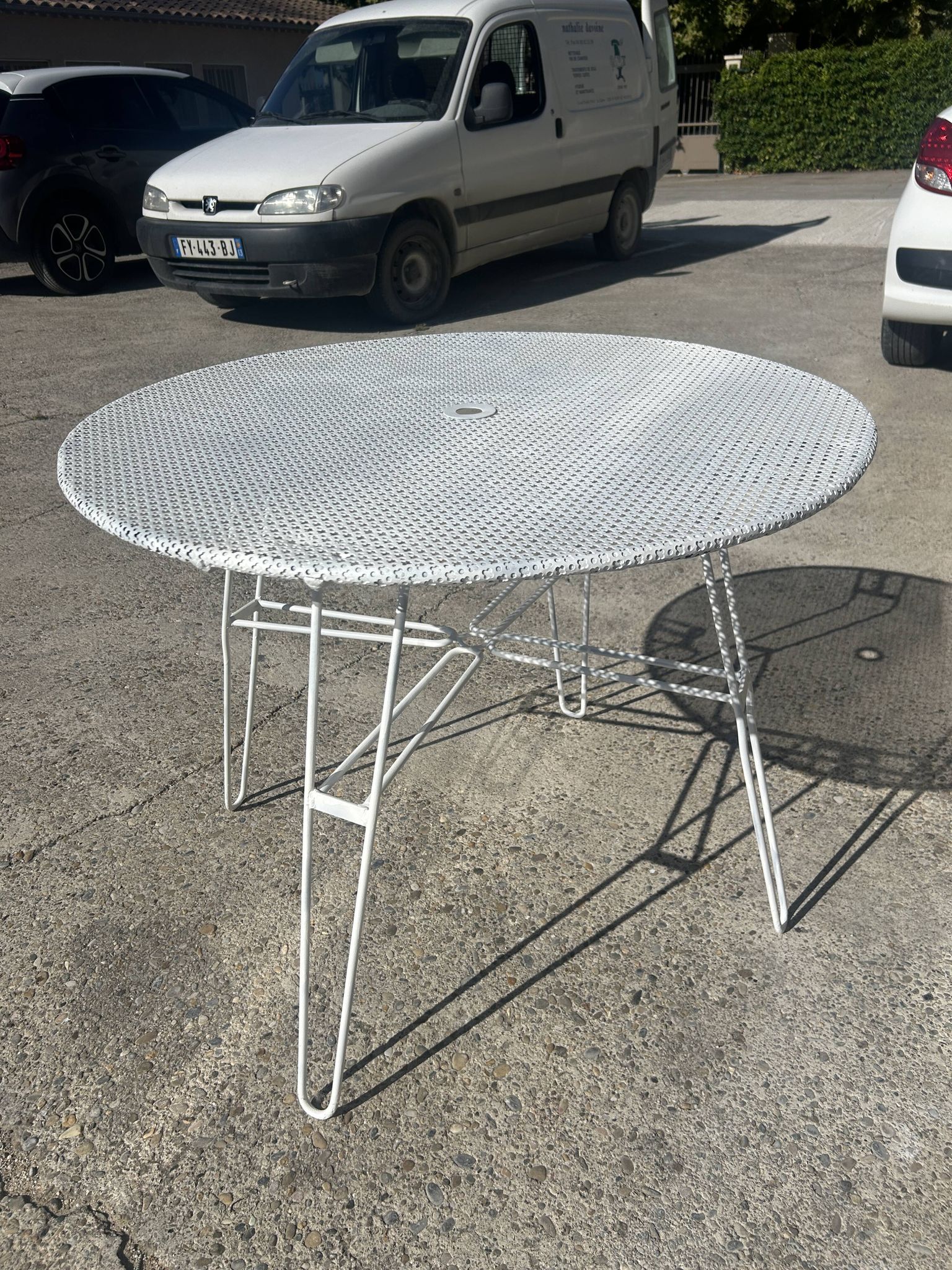 Garden table attributed to Mathieu Mategot from the 1950s.