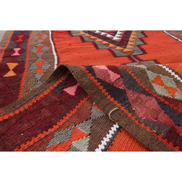 1970s Vintage Turkish Hand-Knotted Wool Cotton Orange Runner Rug 92x320