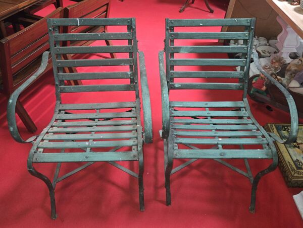 Paire de fauteuils de jardin en bois et fer – Travail ancien fin XIXeme