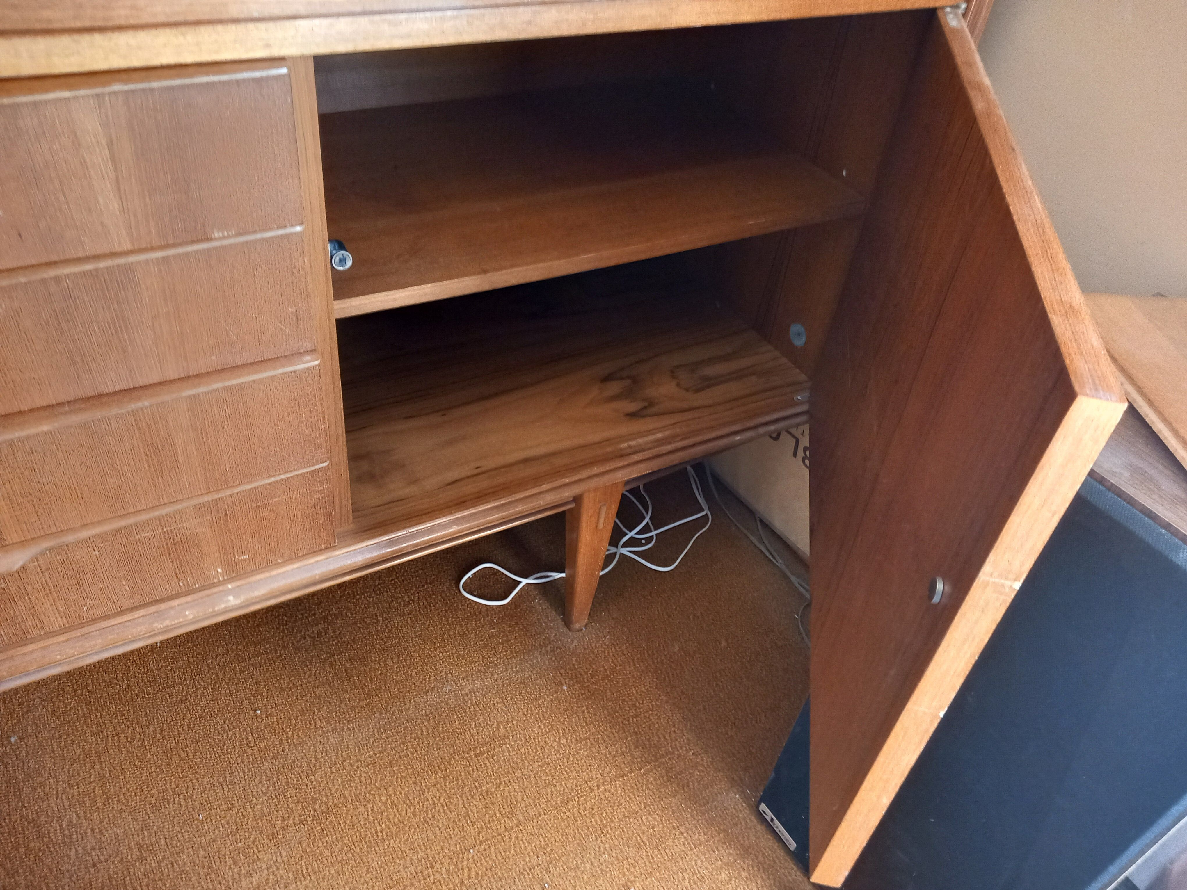 Buffet haut, meuble bar en teck, années 1960