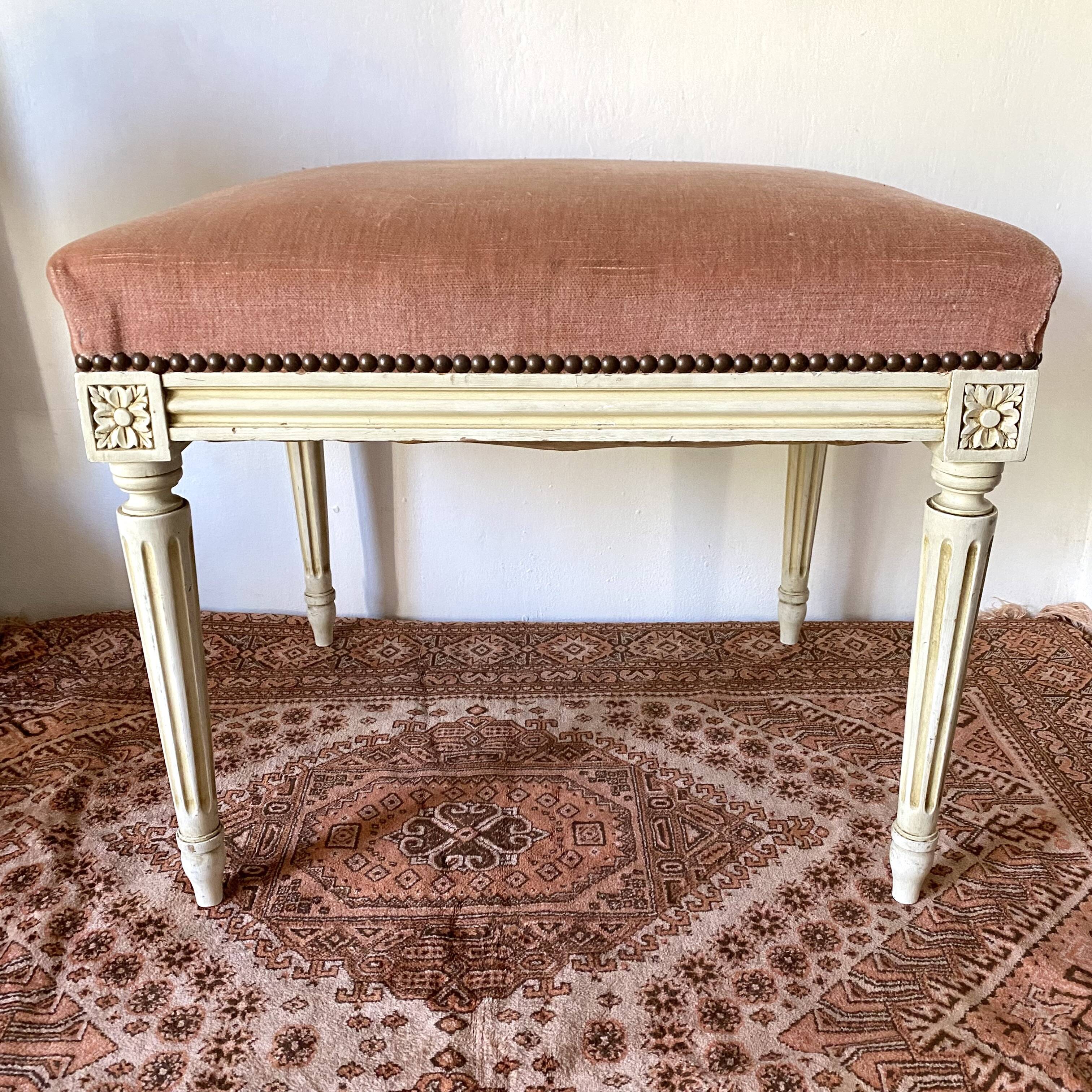 Louis XVI style stool, pink velvet