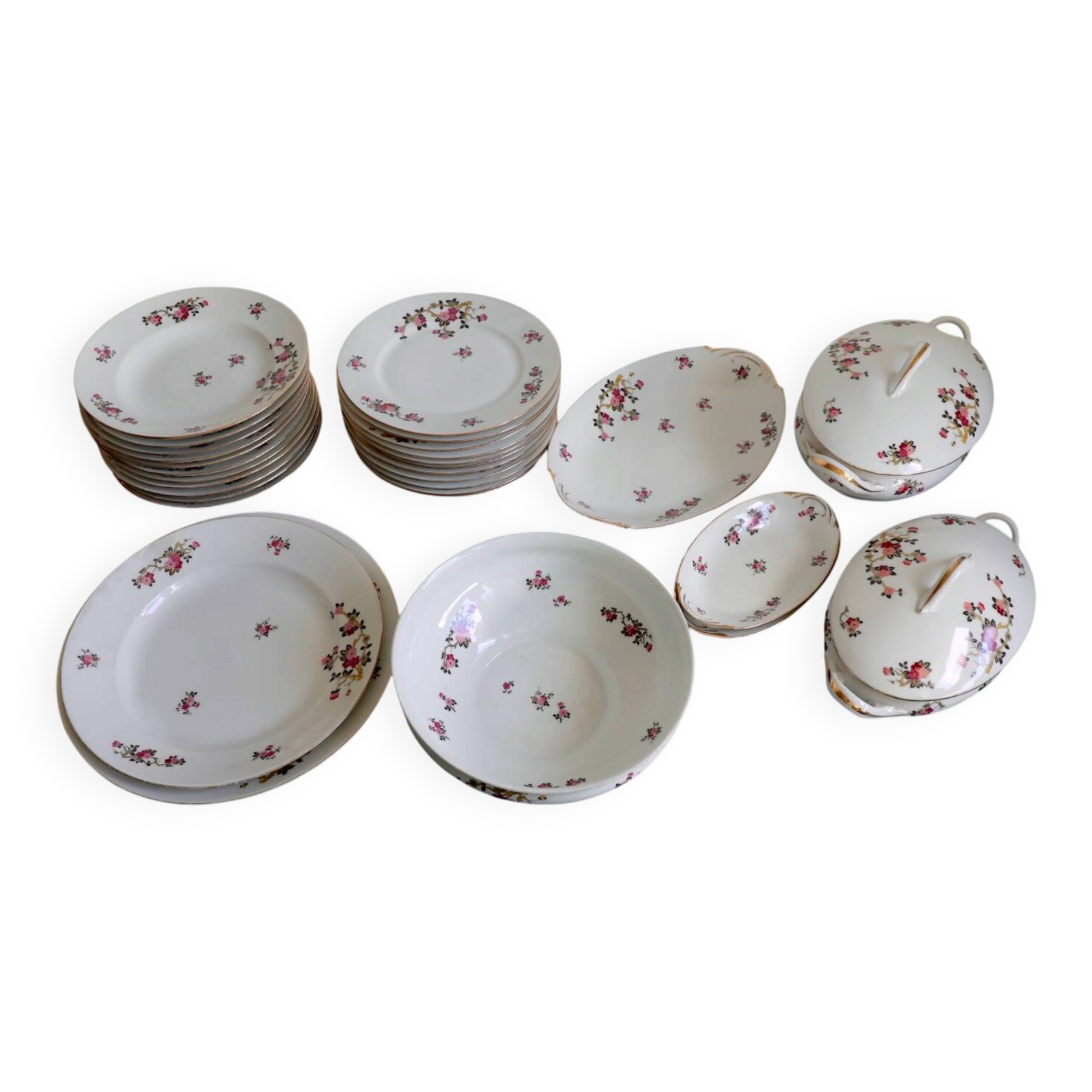 Antique table service in Limoges porcelain by F. Legrand, period A.