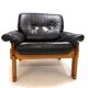 Fauteuil brutaliste cuir et chêne, 1960