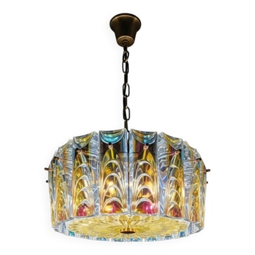 Lustre vintage en cristal irisé et laiton – Suspension spectaculaire s