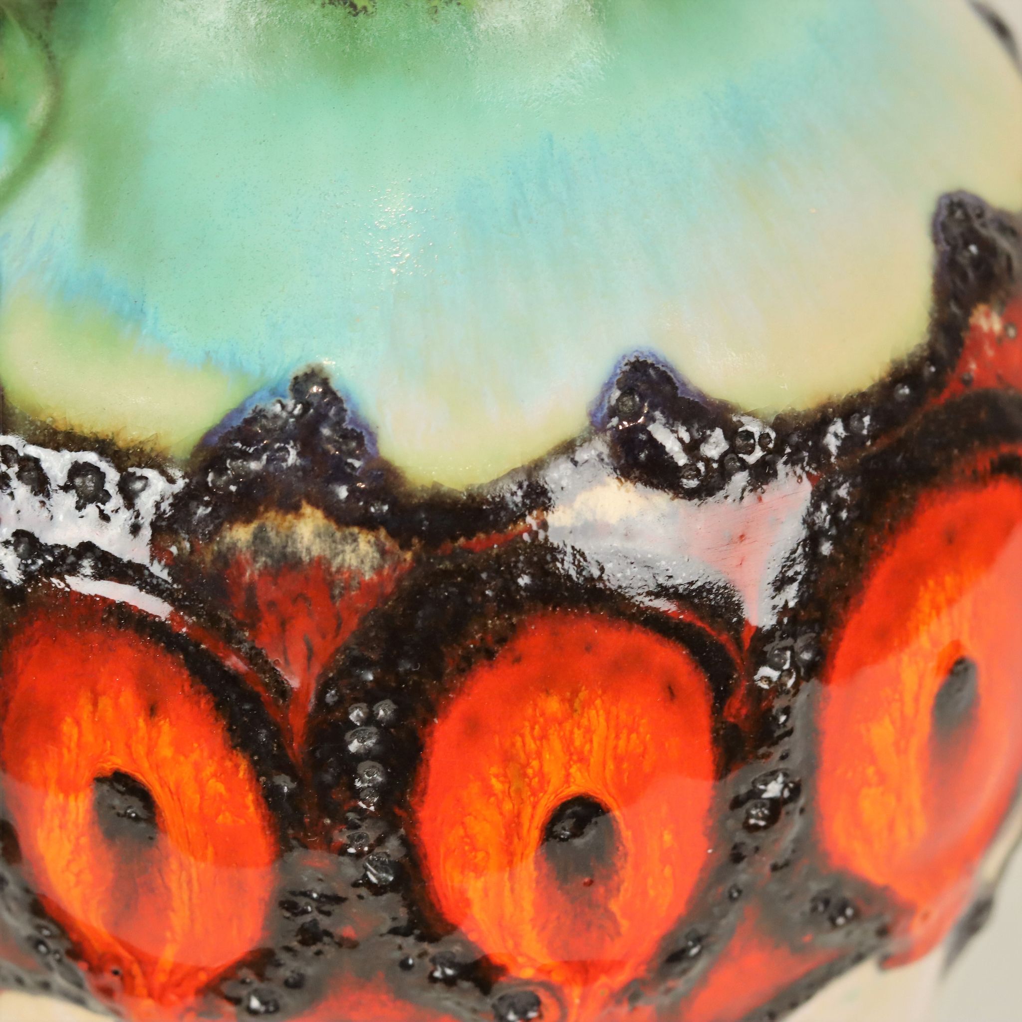 Vase Graisse Lave Turquoise Orange Allemagne de l’Ouest Scheurich 490 25