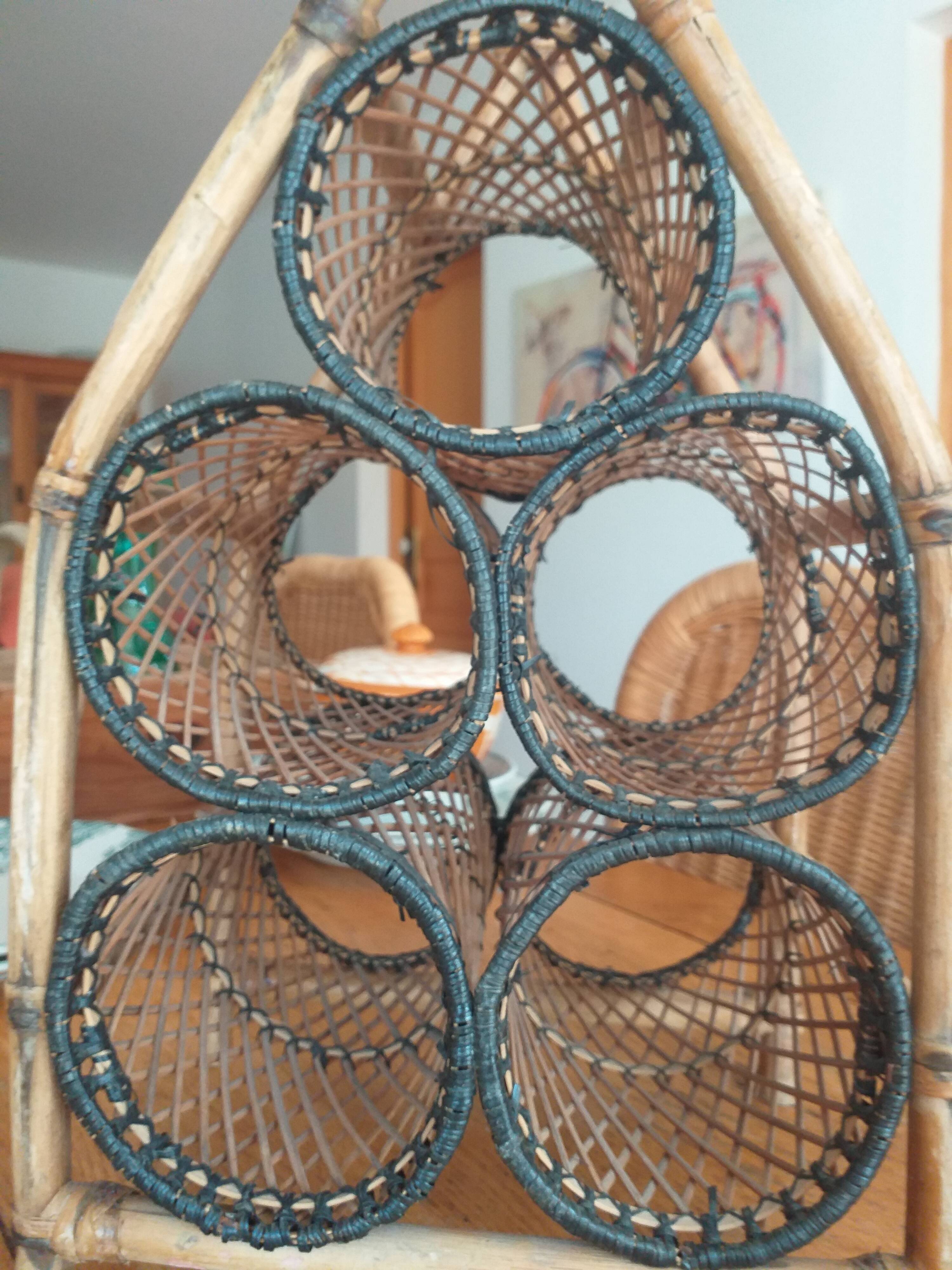Rattan and bamboo bottle holder