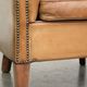 Fauteuil club en peau de mouton confortable de couleur cognac.