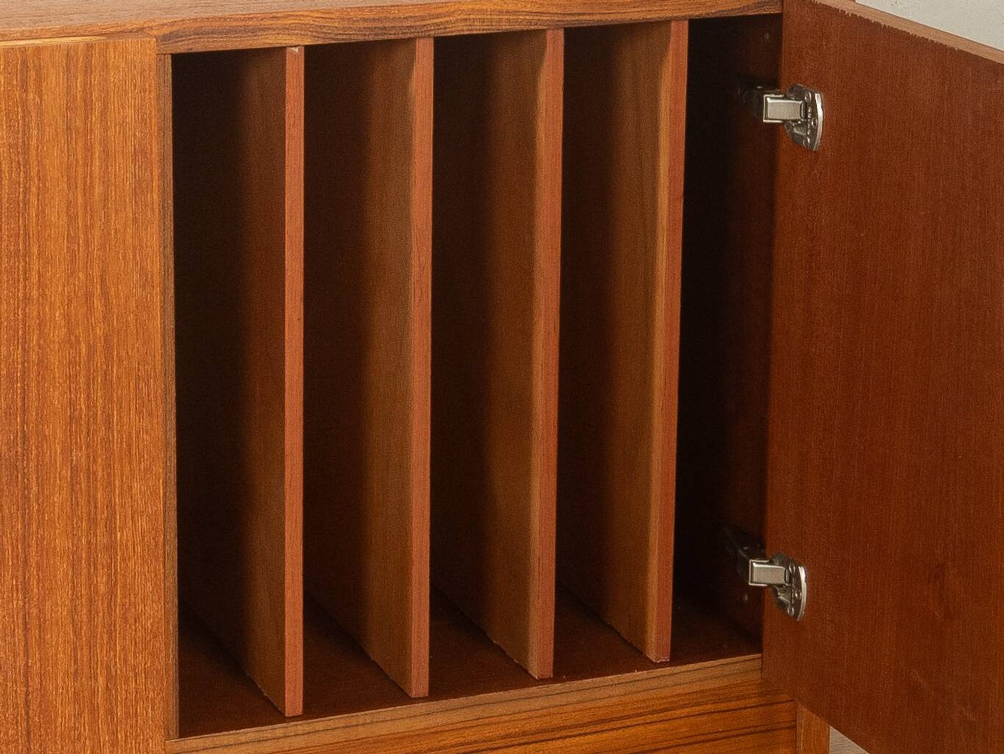 Two-piece hi-fi sideboard from the 1960s, teak veneer
