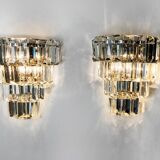 Pair of kinkeldey wall lamps, 4 levels, cut crystals germany, 1970