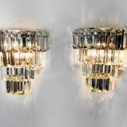 Pair of kinkeldey wall lamps, 4 levels, cut crystals germany, 1970