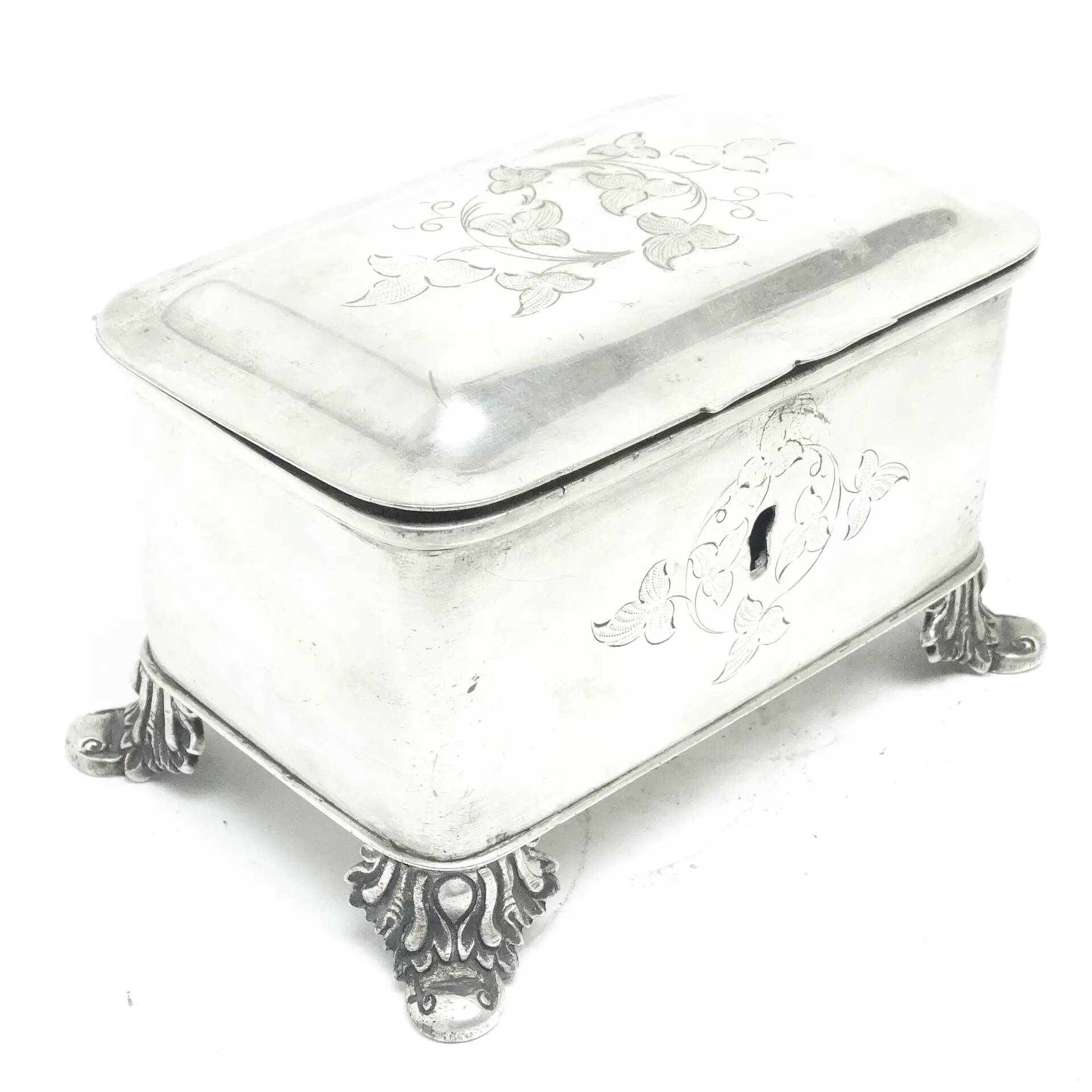 Biedermeier sugar bowl, silver-plated brass, Poland, 1920s