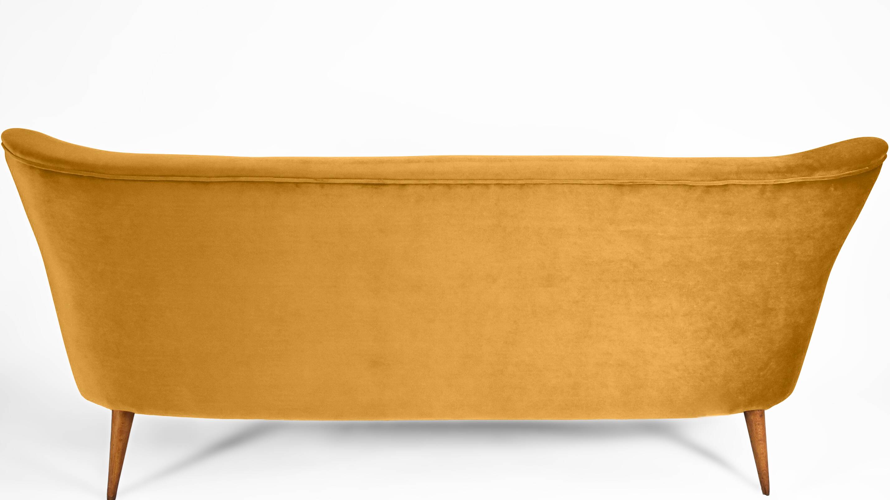 Canapé trois places en velours allemand, années 60, moutarde, restauré