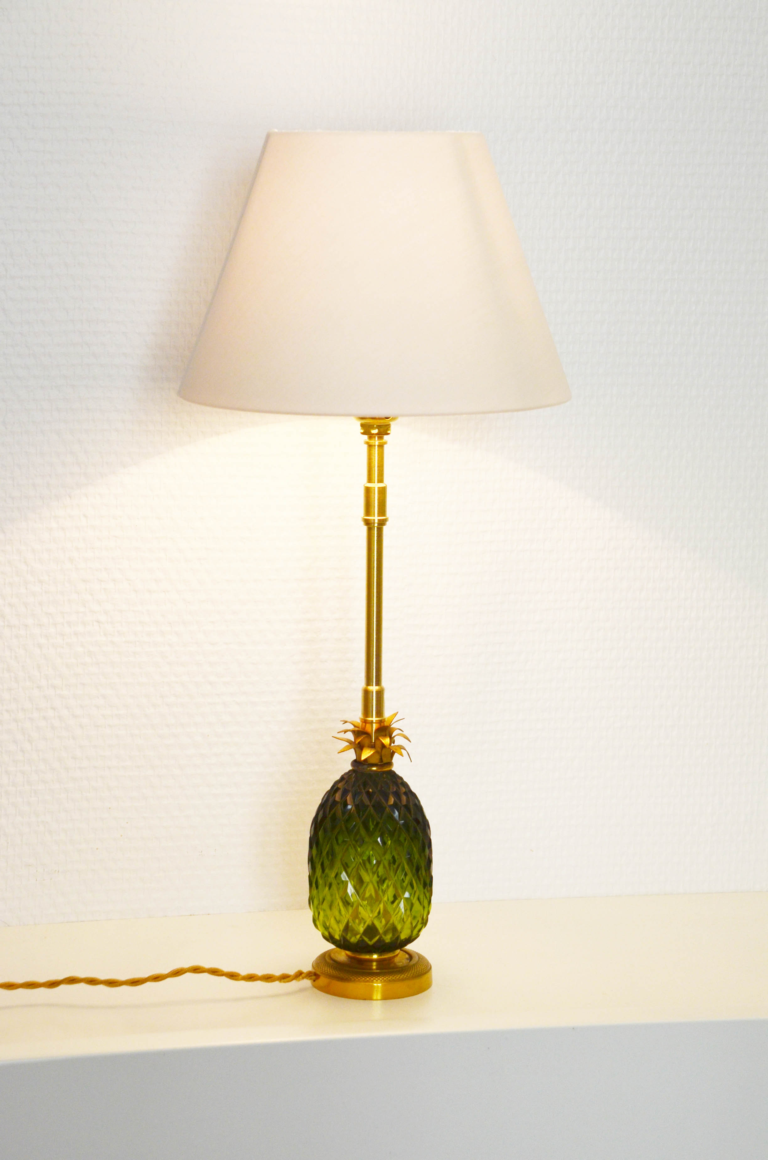 Pineapple lamp brass glass 60s