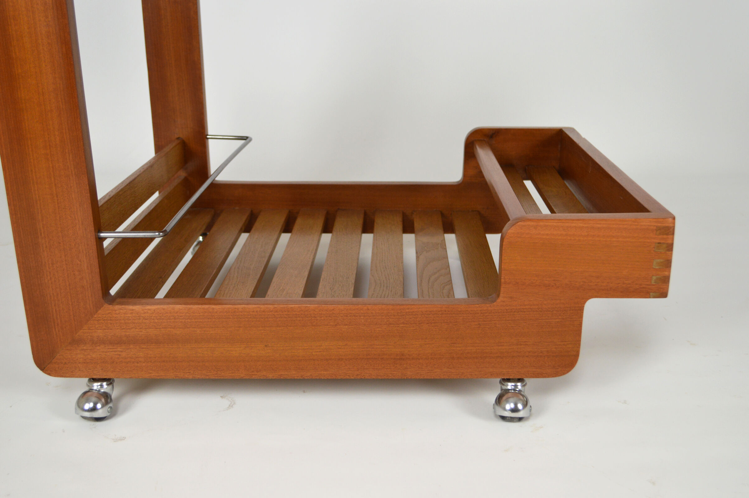 Scandinavian teak serving table with mirror tray, 70s