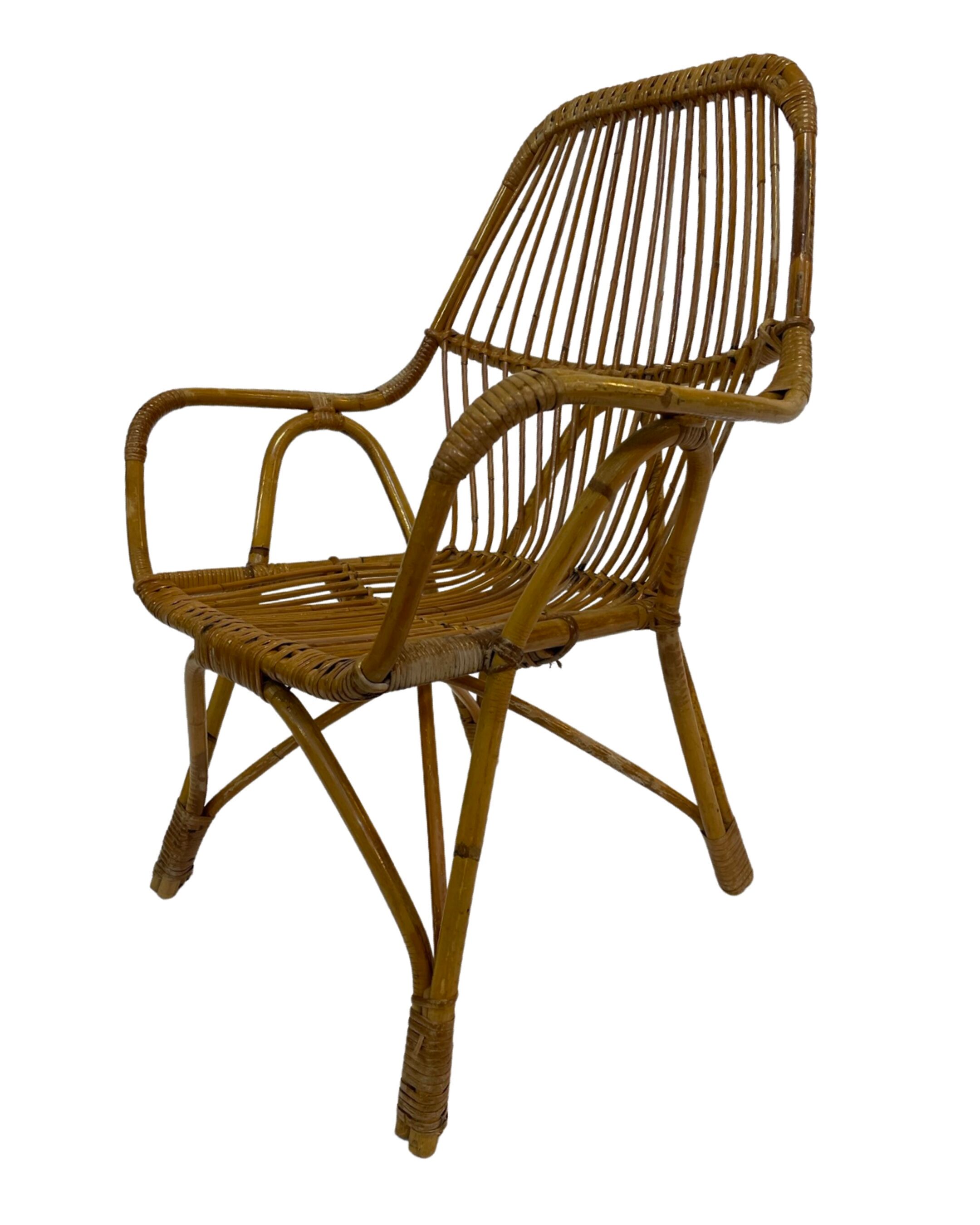 Rattan easy chair by Dirk van Sliedregt Rohe Noordwolde 1960 in the Netherlands