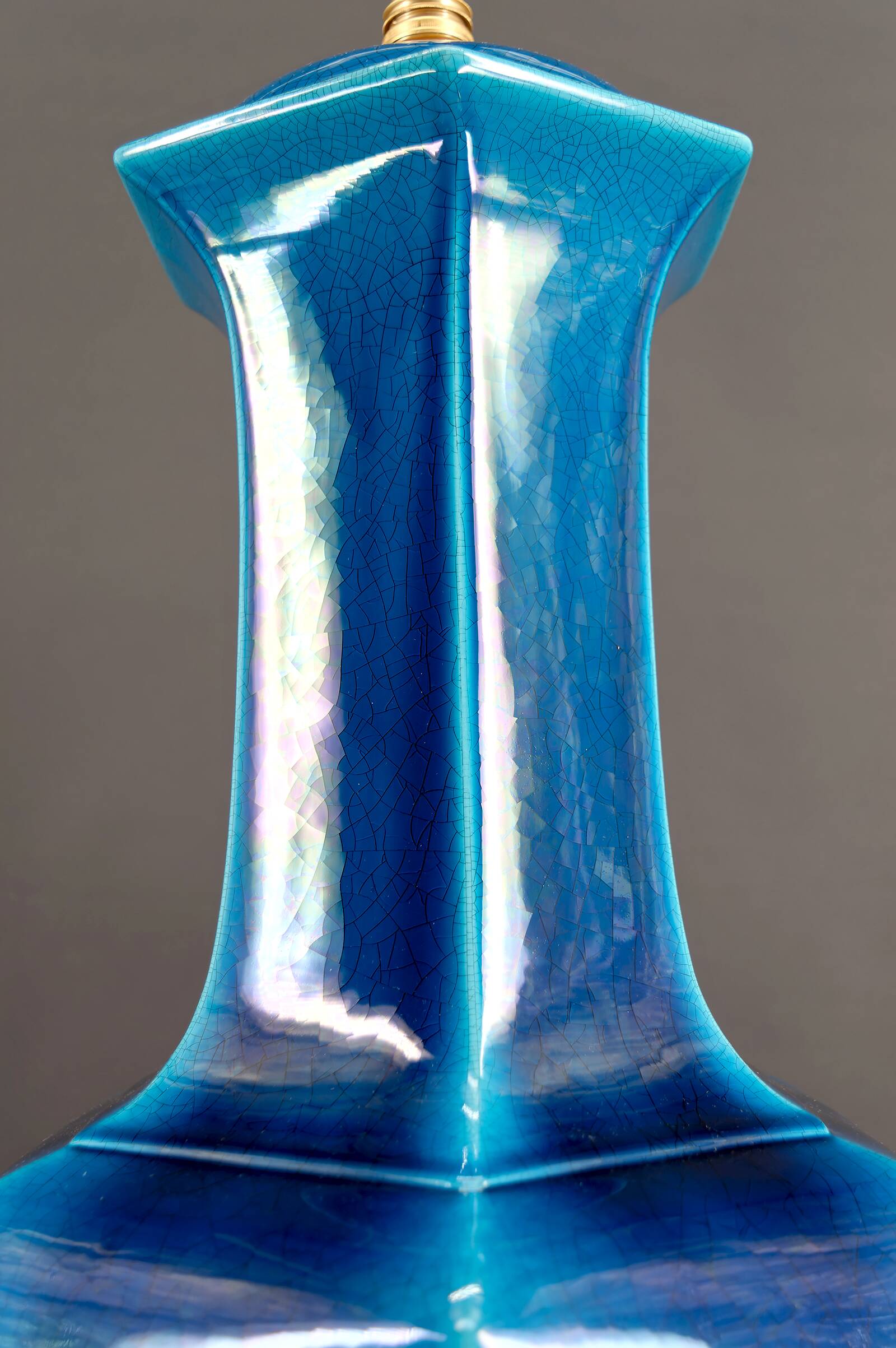 Important Porcelain Lamp with Blue Crackle Enamel, France, Circa 1940
