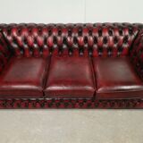 Sofa chesterfield burgundy leather three seater bamboo