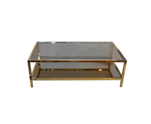 Gold metal coffee table with two glass and mirror trays 70