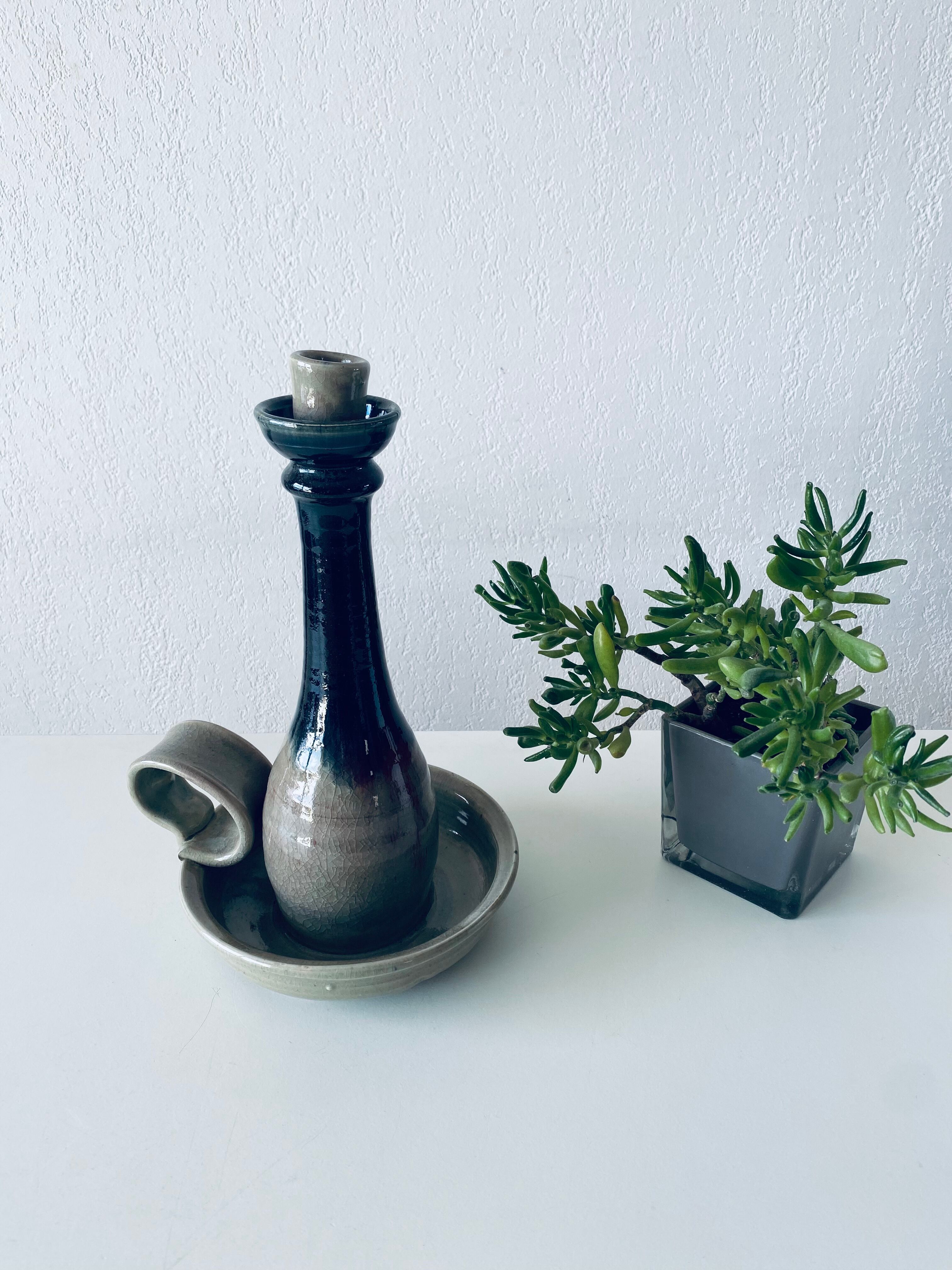 Candle holder in glazed ceramic