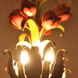 Old chandelier in painted sheet metal, tulip decorations