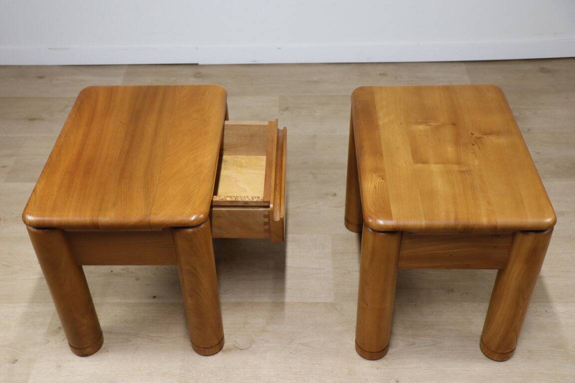 Pair of vintage elm bedside tables, 1970s