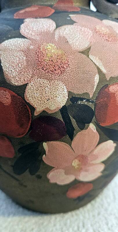 Sculptural vase signed Louis Giraud, Vallauris, hand-painted floral decoration.