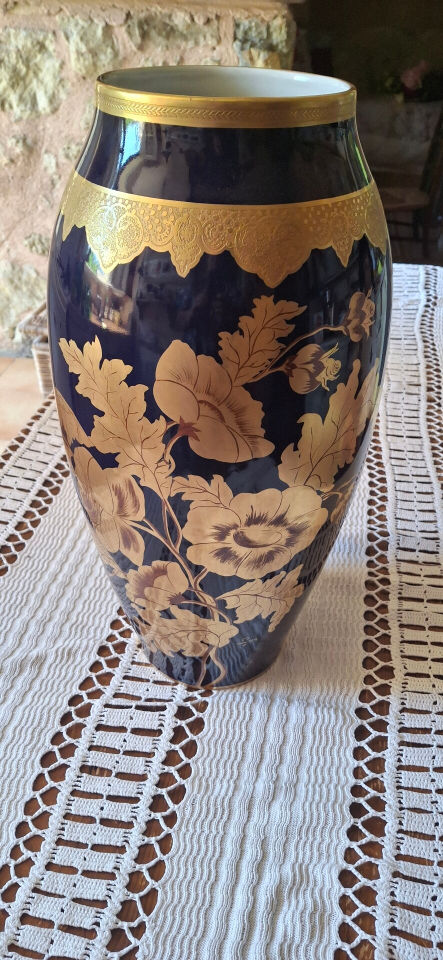 Limoges vase in blue and gold