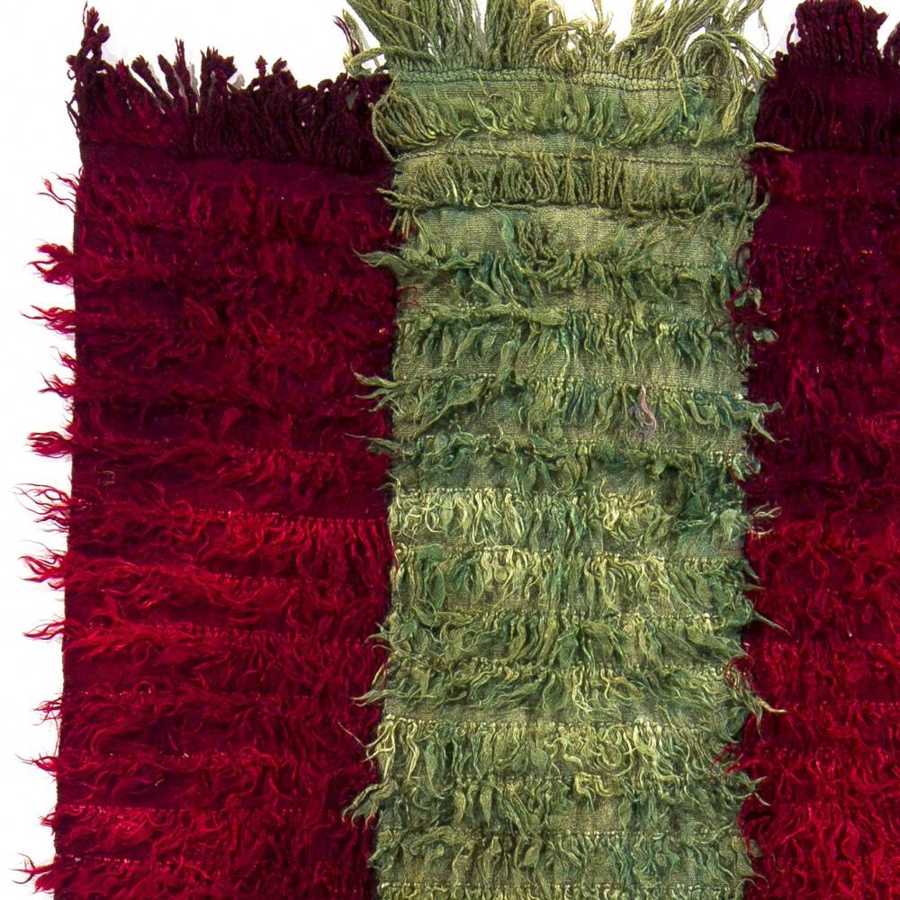 Vintage Filikli Tulu Runner Rug in Red and Green Mohair Angora Wool