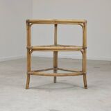 Rattan and glass corner shelf 1970