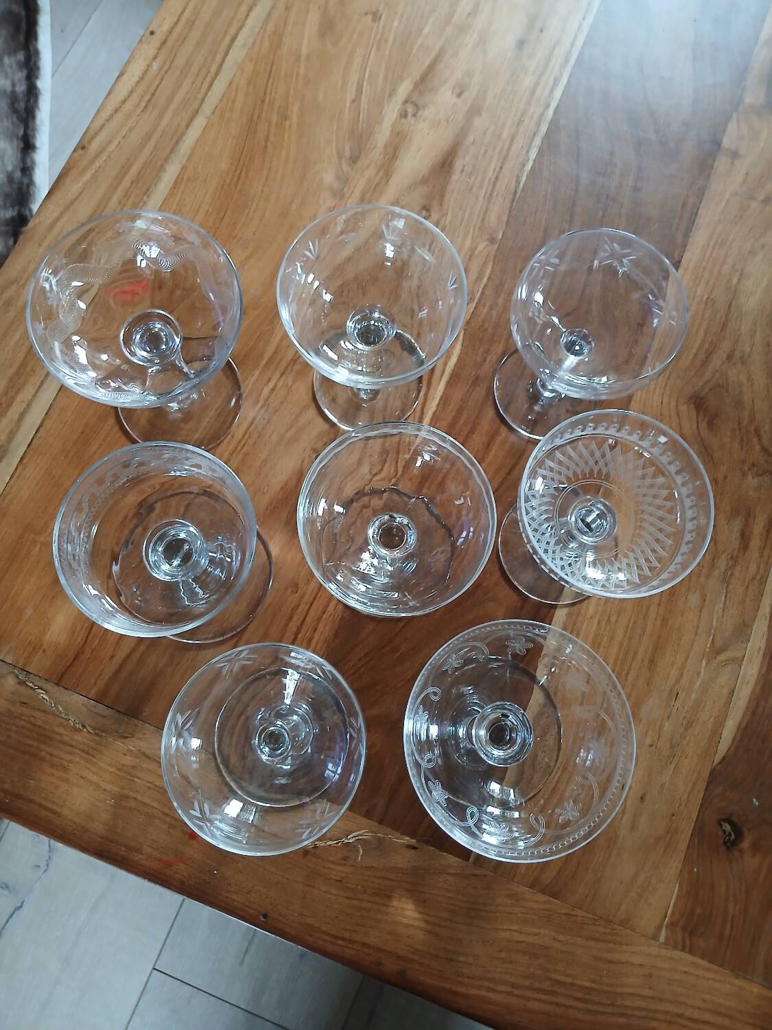 8 mismatched vintage champagne coupes