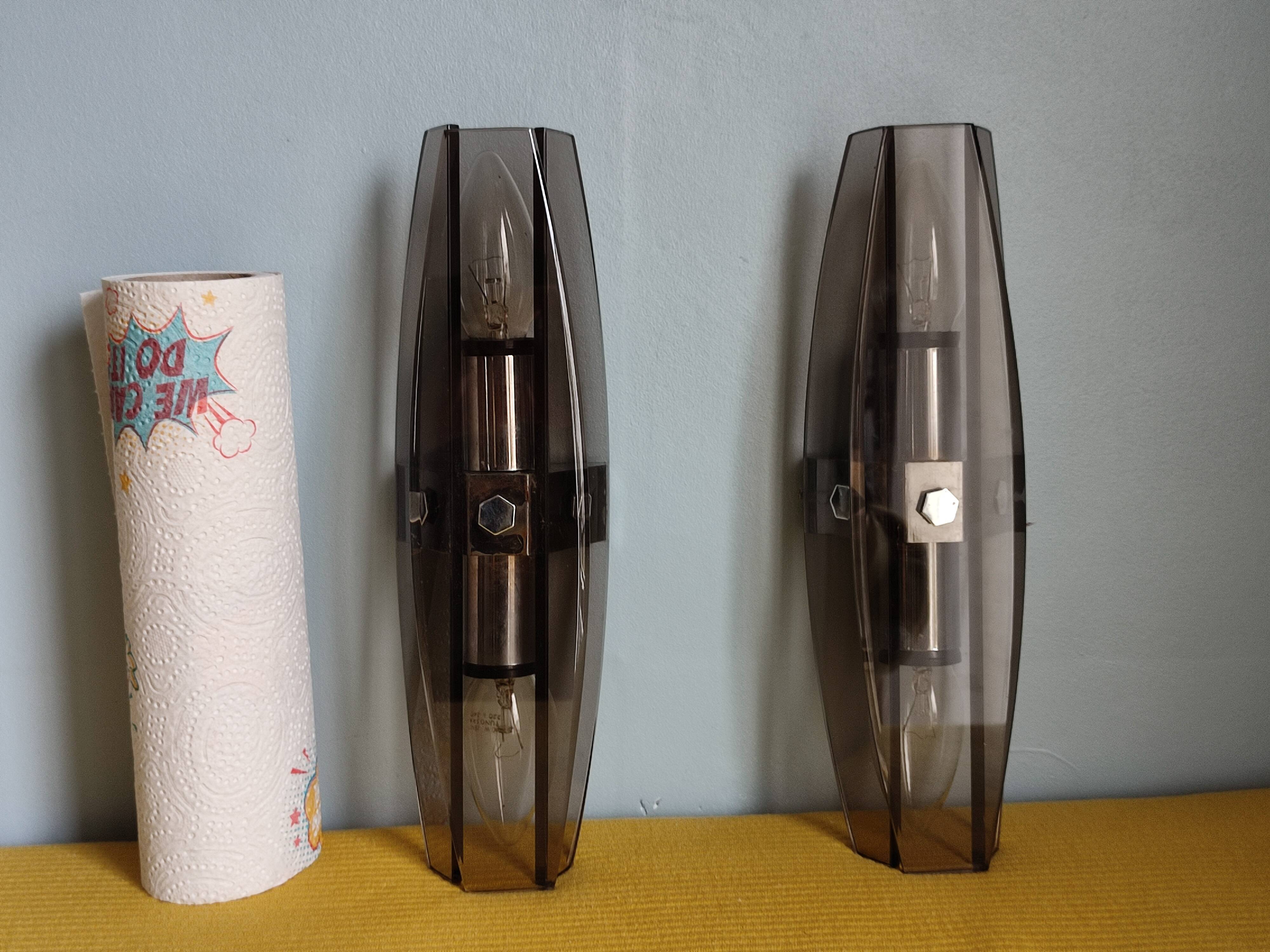 Pair of vintage design double fires smoked glass