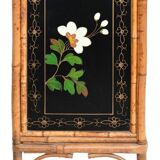 Japanese-style sideboard in bamboo and black lacquer enhanced with polychrome flowers