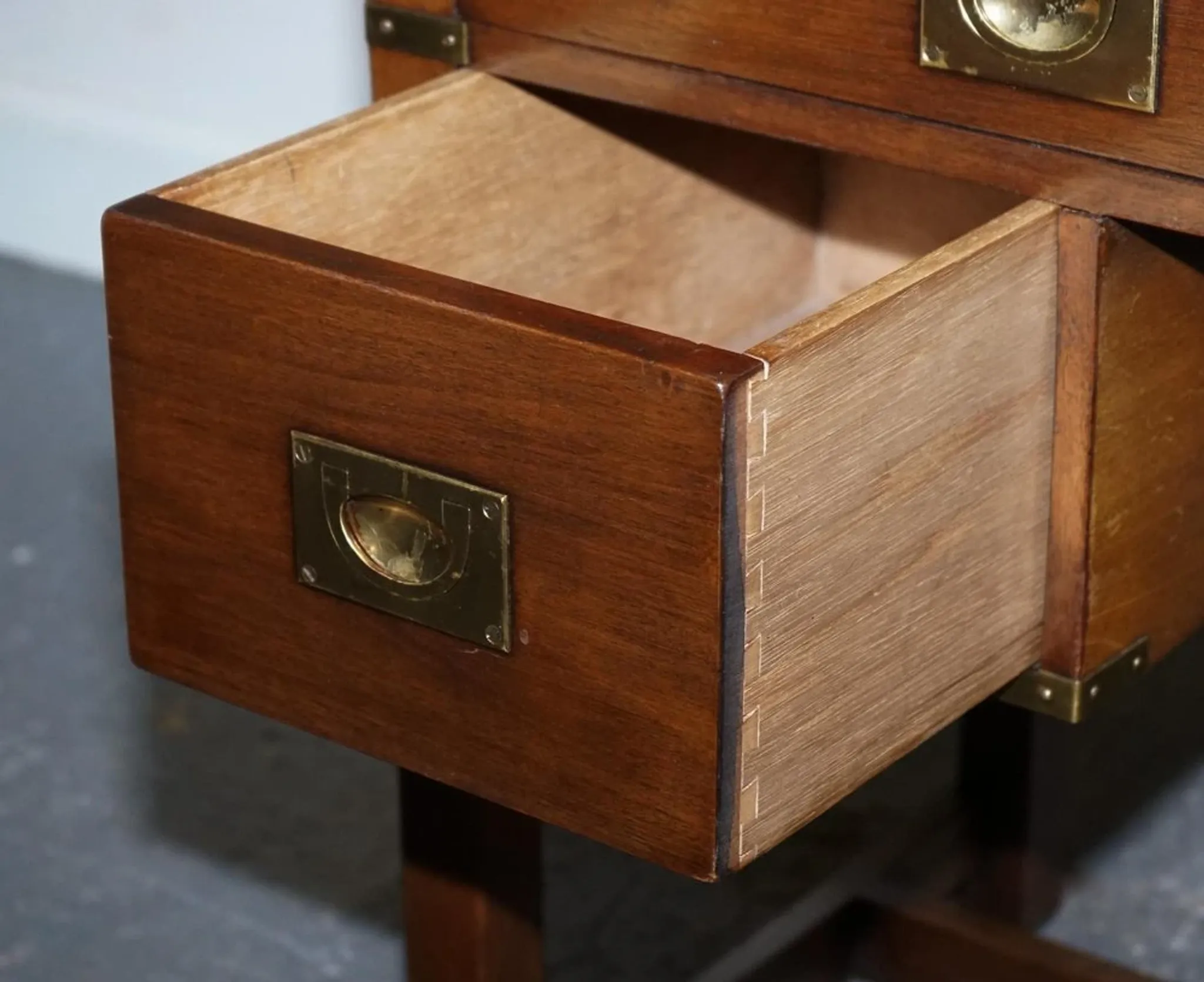 Vintage Military Campaign Desk with Leather Top from Harrods London