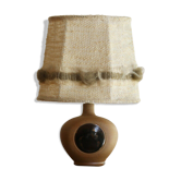 Petite lampe années 60 en grès avec médaillon émaillé brun foncé