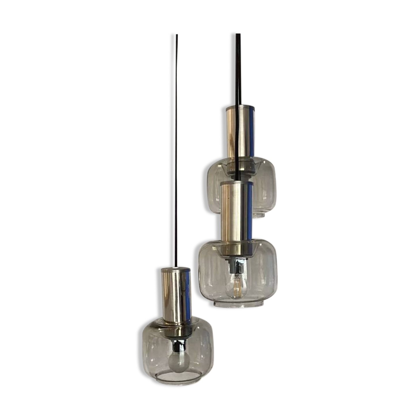 Vintage cascade pendant light with antique smoked glass globes