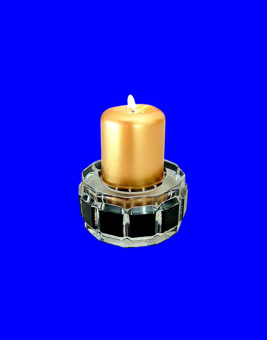 Art Deco candlestick, illegible signature – dodecagonal shape in glass