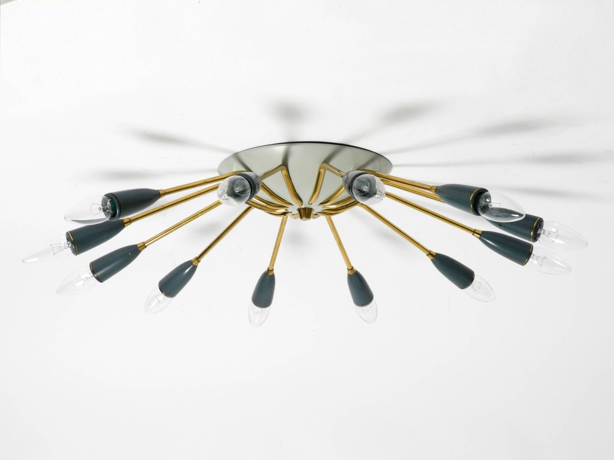 Very nice large 12-armed Mid Century Modern Brass Sputnik ceiling lamp
