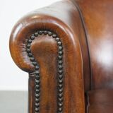 Cognac-Colored Vintage Sheepskin Leather Club Armchair