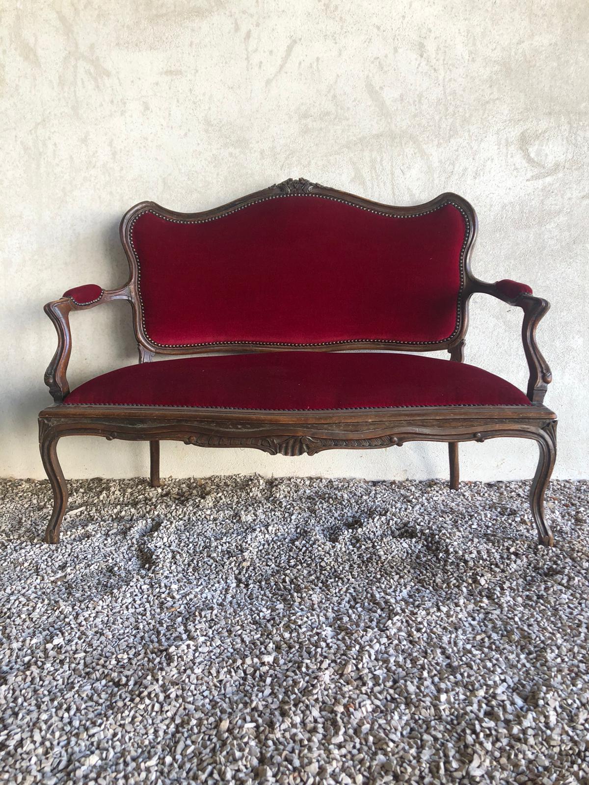 Louis XV style sofa trimmed with red velvet