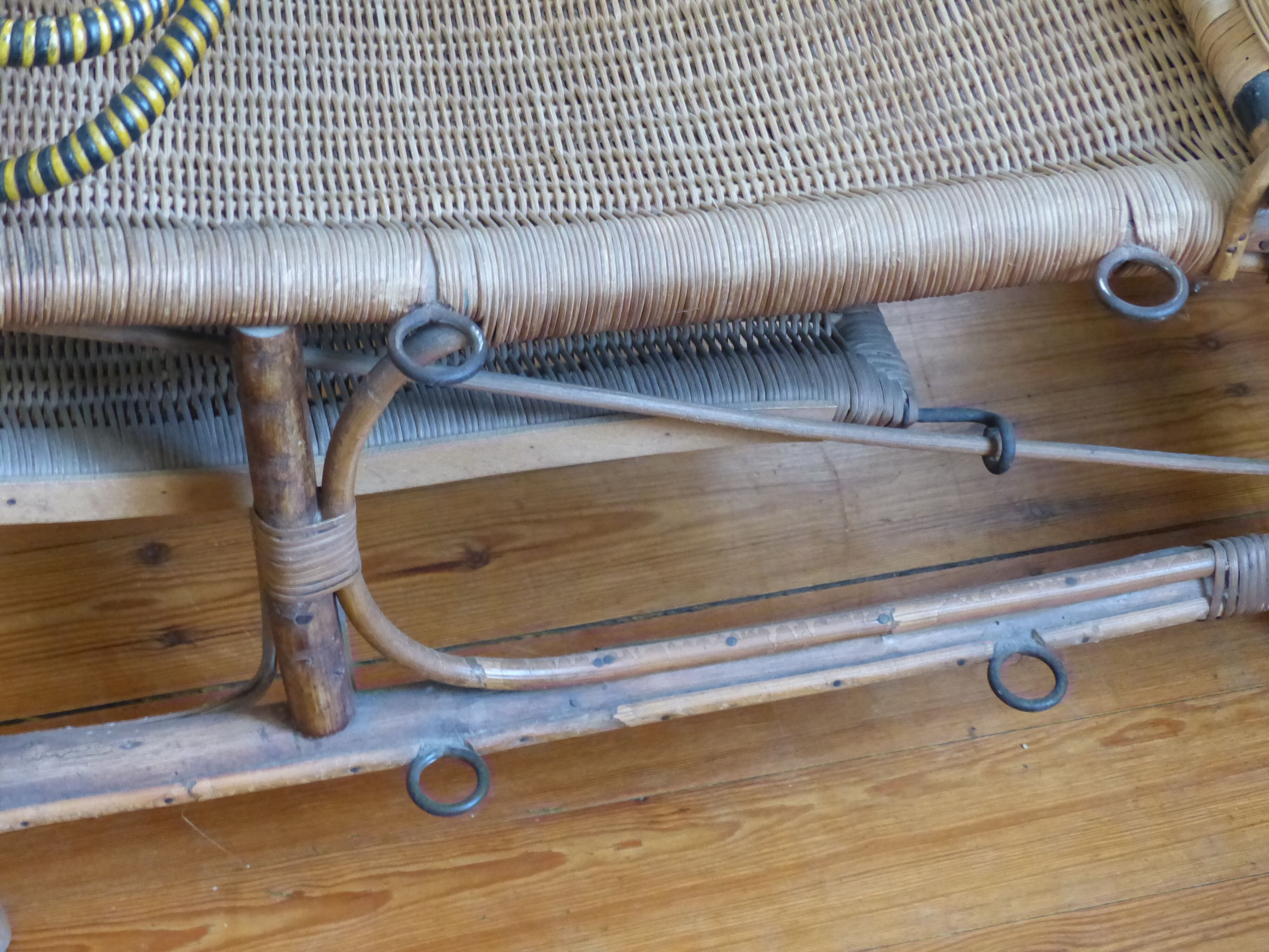 Chaise longue debut xx° en rotin, osier et bois