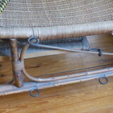 Chaise longue debut xx° in rattan, wicker and wood