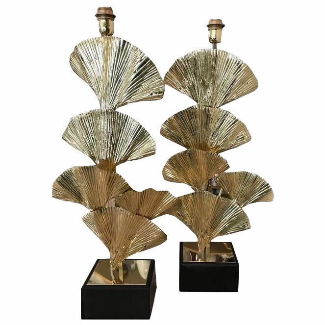 Gold brass Frame Leaves of Ginko Biloba table lamp