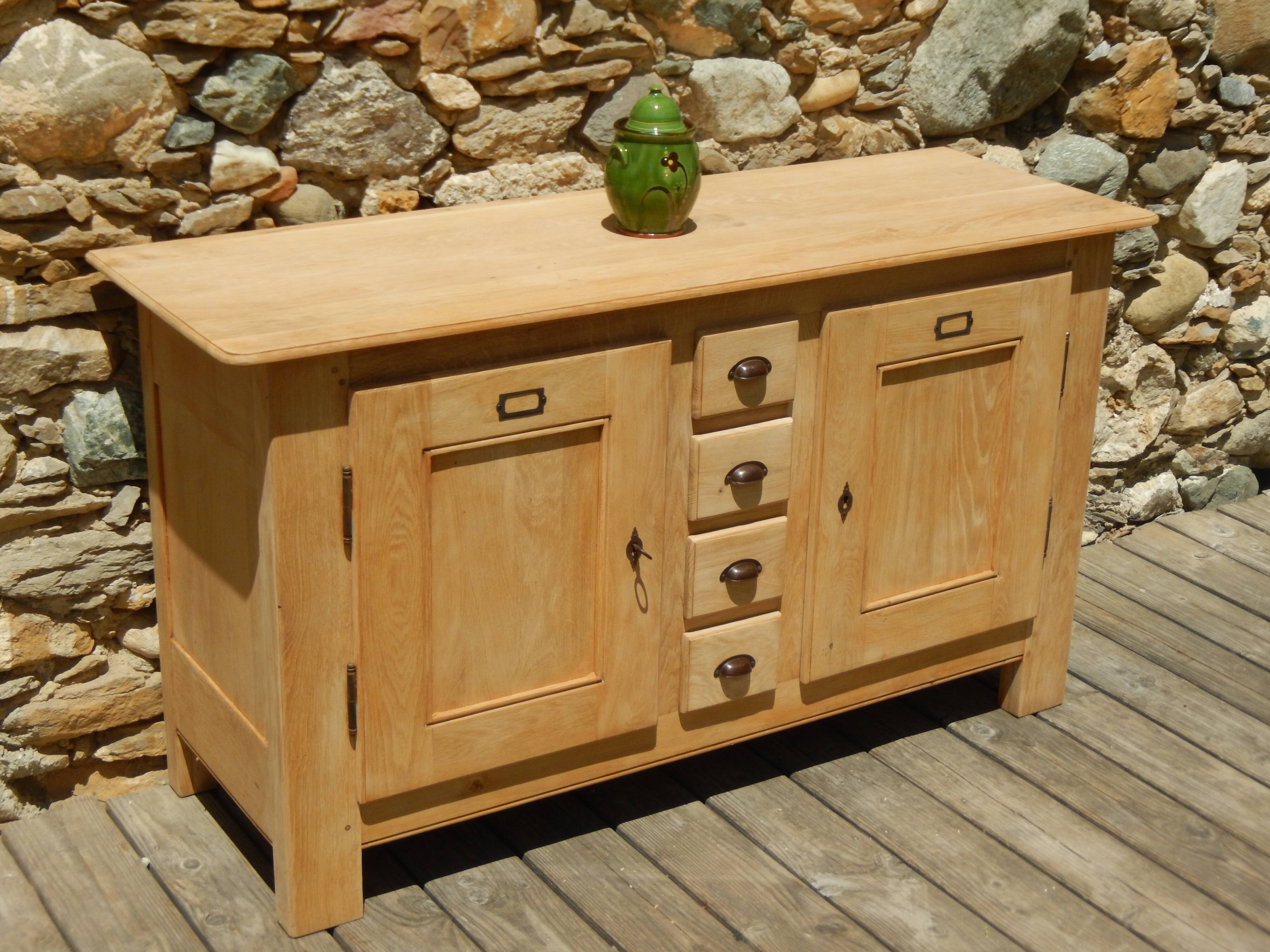 Old low sideboard / side unit / industrial furniture in solid ash