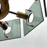 Gino Paroldo, modernist brass and smoked glass chandelier, Italy 1960s