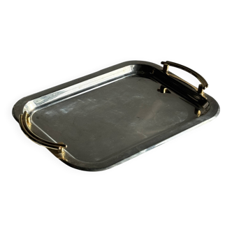 Silver-plated vintage tray with golden handles 29x45