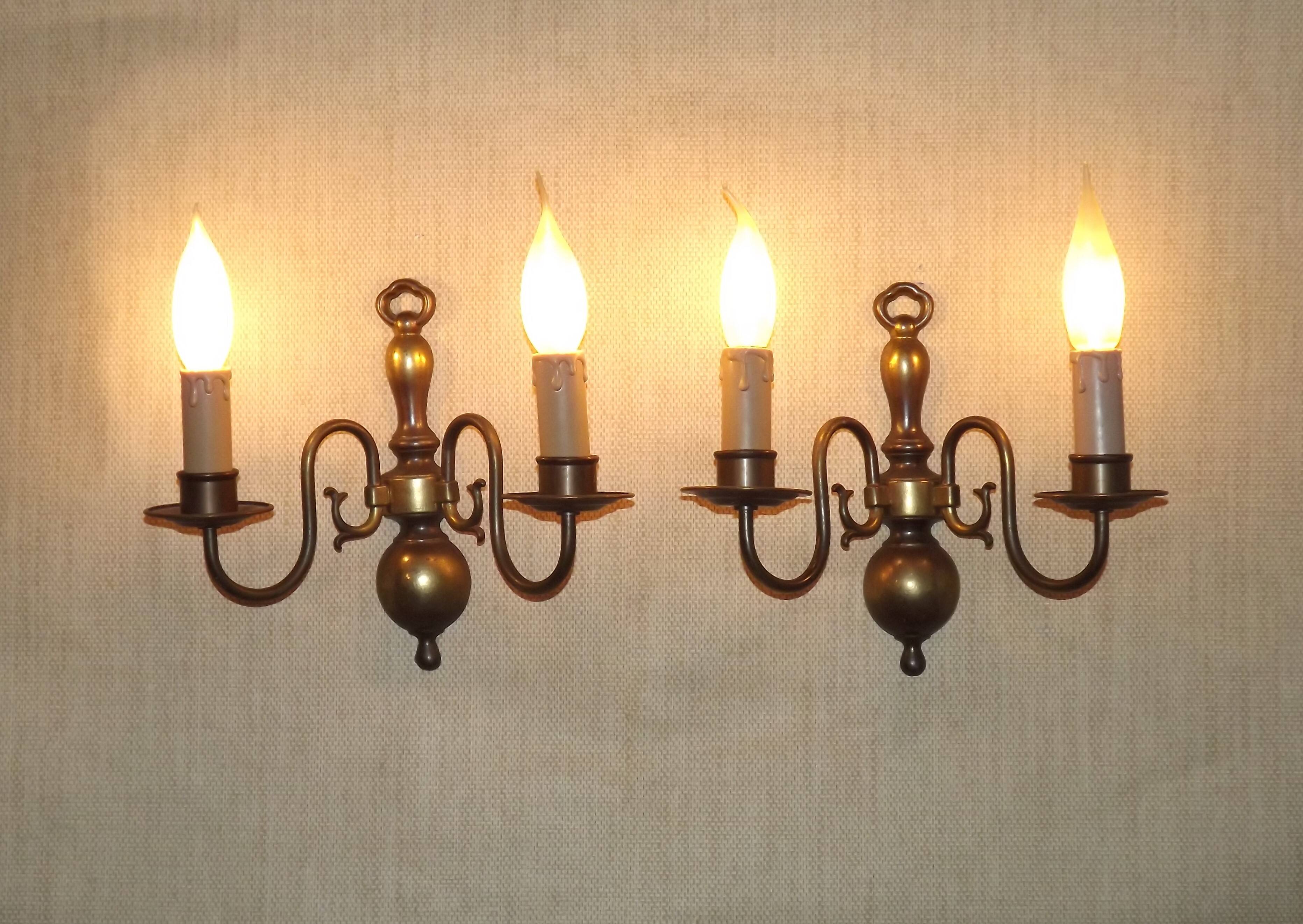 Pair French Vintage Age Bronze Effect Metal Flemsh Style Double Wall Lights 5092